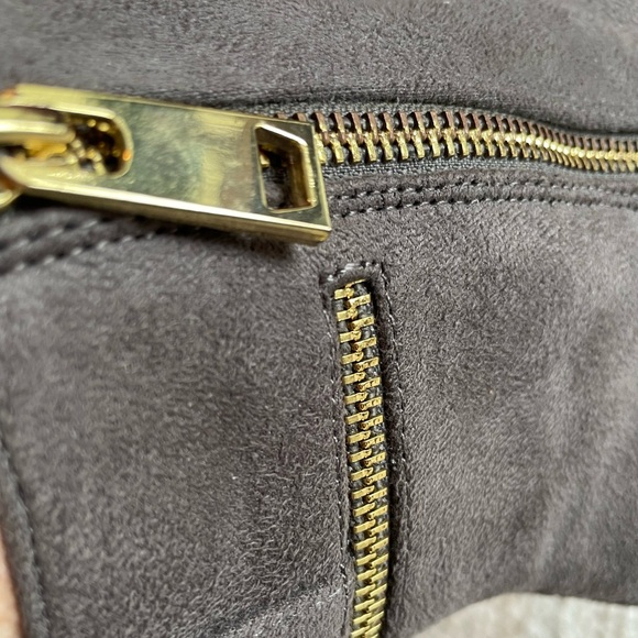 Bellini Gray Suede Gold Zip Detailed Boot NWOB - Picture 2 of 9